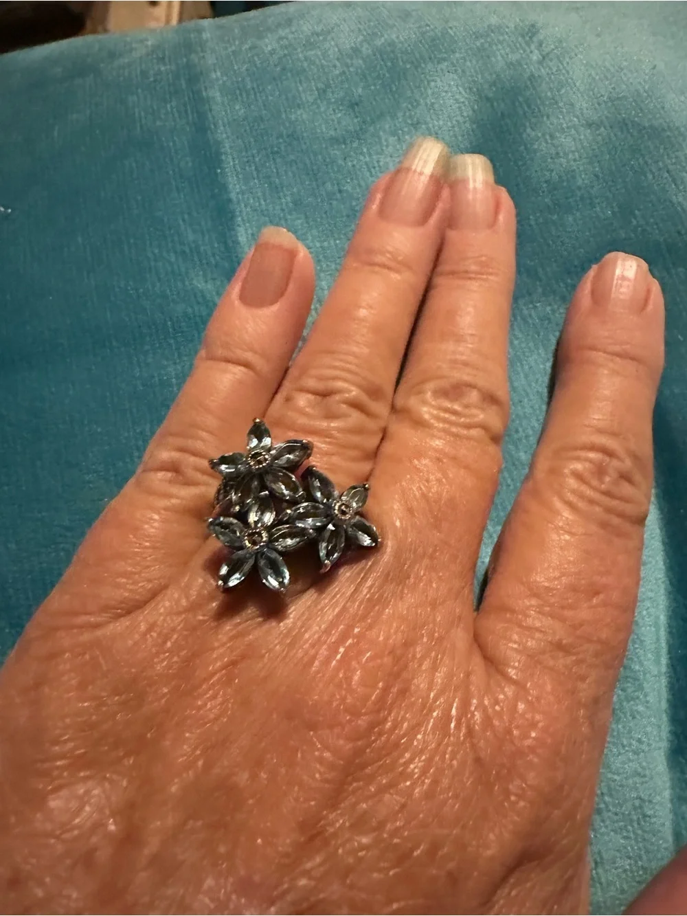 Floral Cluster Statement Ring in Blue-Grey